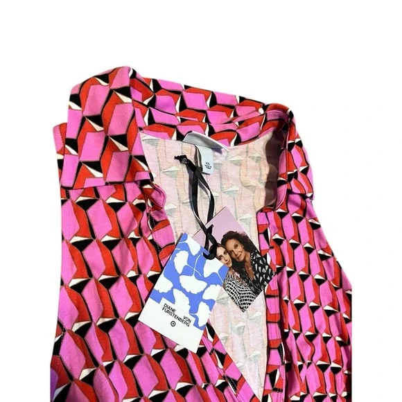 Diane von Furstenberg Target Pink Geometric Wide Leg Wrap Jumpsuit XXL NWT - Picture 7 of 8